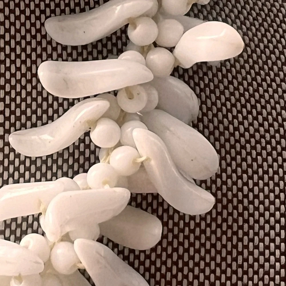 Vintage White Milk Glass Beaded Fringe Choker Necklace Marked Germany